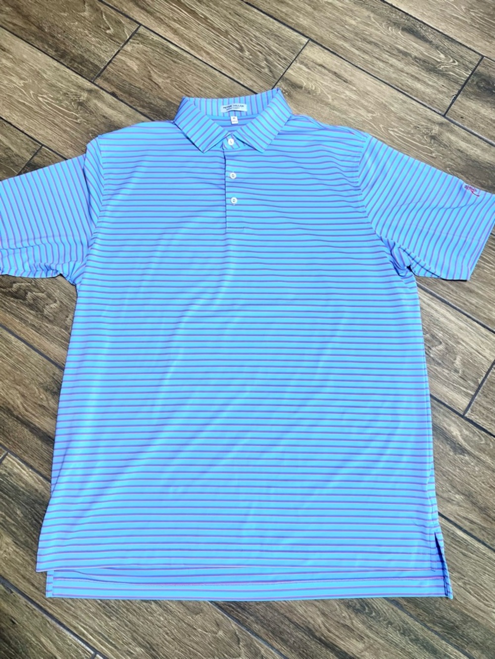 Peter Millar Summer Comfort Polo Shirt XL Blue Pink Stripe Performance Golf